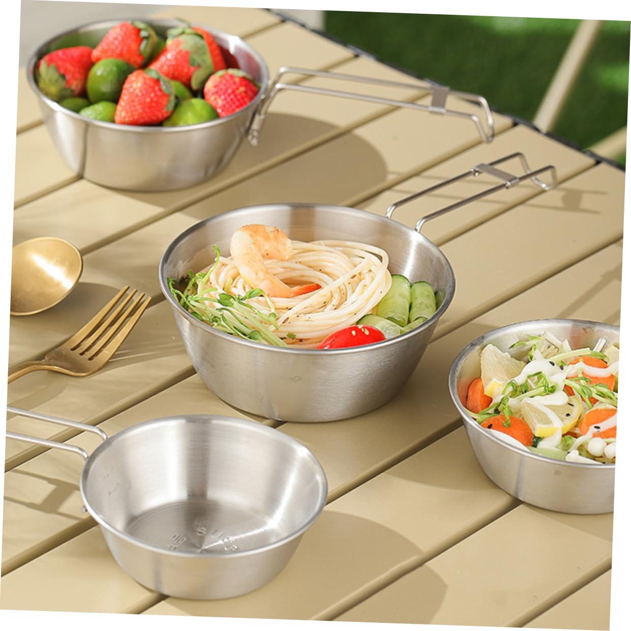 Toyvian 2 ensembles Bol Pliable En Acier Inoxydable Vaisselle De Camping Pliable Randonnée Portable Empilable Cuisine Camping Pliable Extérieur Compact Ustensiles 3 pièces * 2