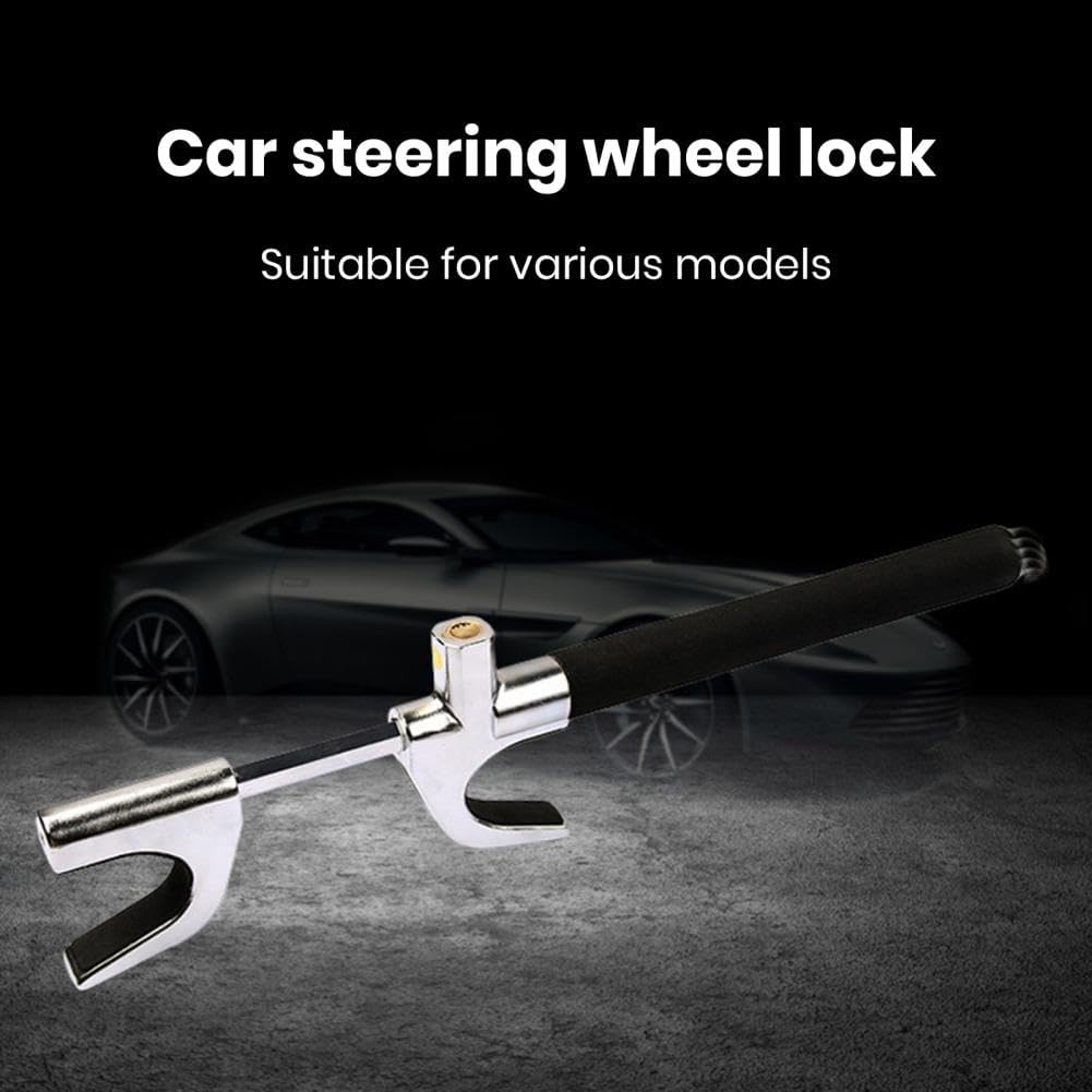 Car Steering Wheel Lock, Universal Retractable Stainless Steel Anti Theft Car Device with Escape Hammer with 3 Keys Universal Fit Car Trucks SUV Van Auto
