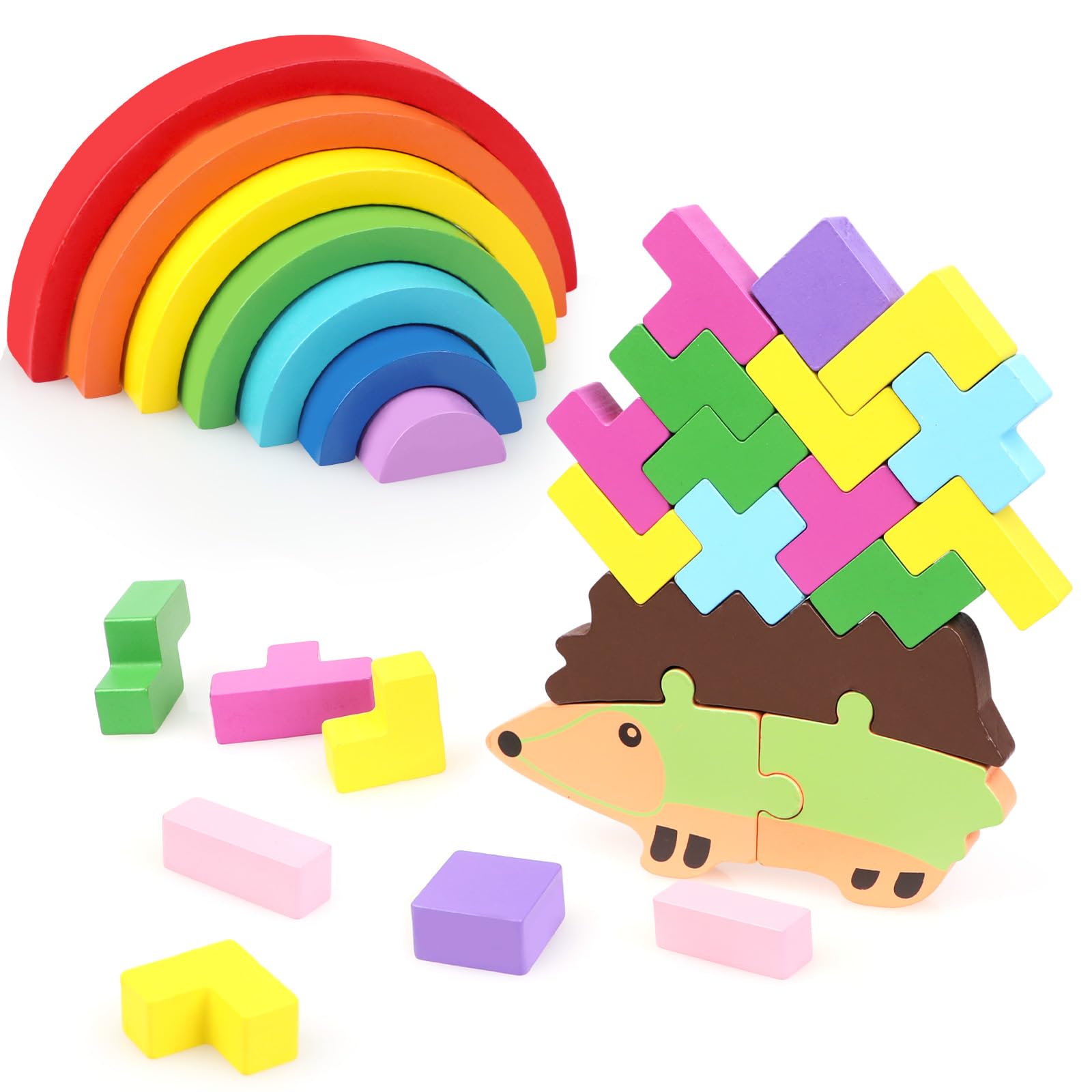 Photo 1 of Quanquer Wooden Stacking Balance Blocks for Kids - Rainbow Stacking Toy and Animal Balance Sorting Stacking Building Set Blocks Puzzles Gifts for Boys Girls 3 4 5 Years Old Early Development