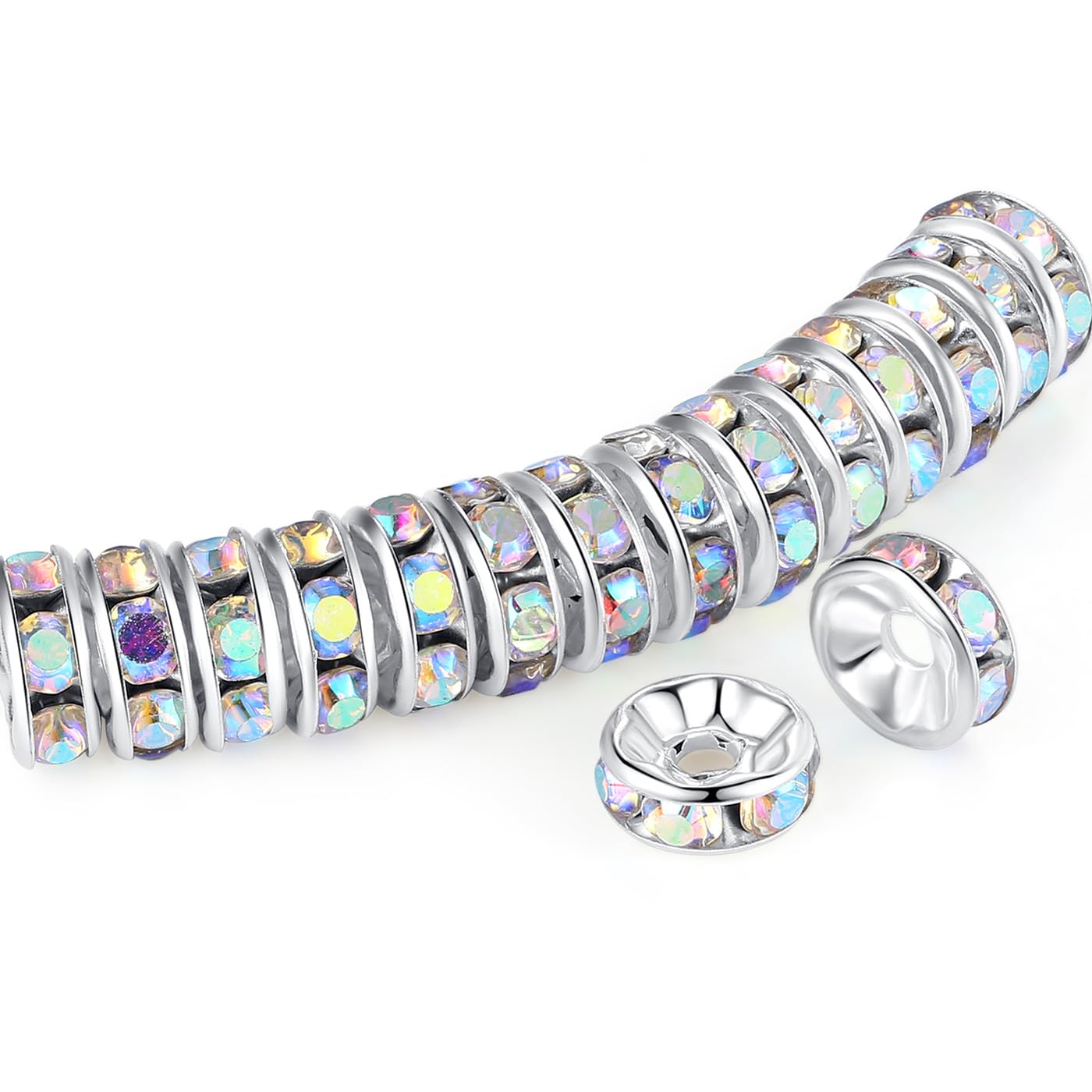 ZHIYUXI200PCS AB Color Spacer Beads for Jewelry Making 8mm AB Color Crystal Rhinestone Rondelle Spacers Beads for Bracelets Necklaces