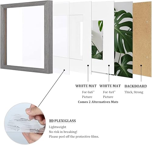 Miniatura 4 de Egofine Portarretratos de 8 x 8 pulgadas hecho de madera maciza con plexiglás, fotos de 4 x 46 x 6 con paspartú u 8 x 8 sin paspartú para montaje en