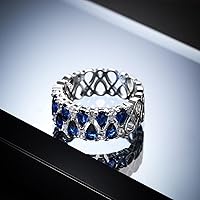 Vista 3 de HaoMo - Anillo de boda de plata de ley 925 con topacio y zafiro, anillo de boda brillante en forma de lágrima de pera azul y diamantes de imitación