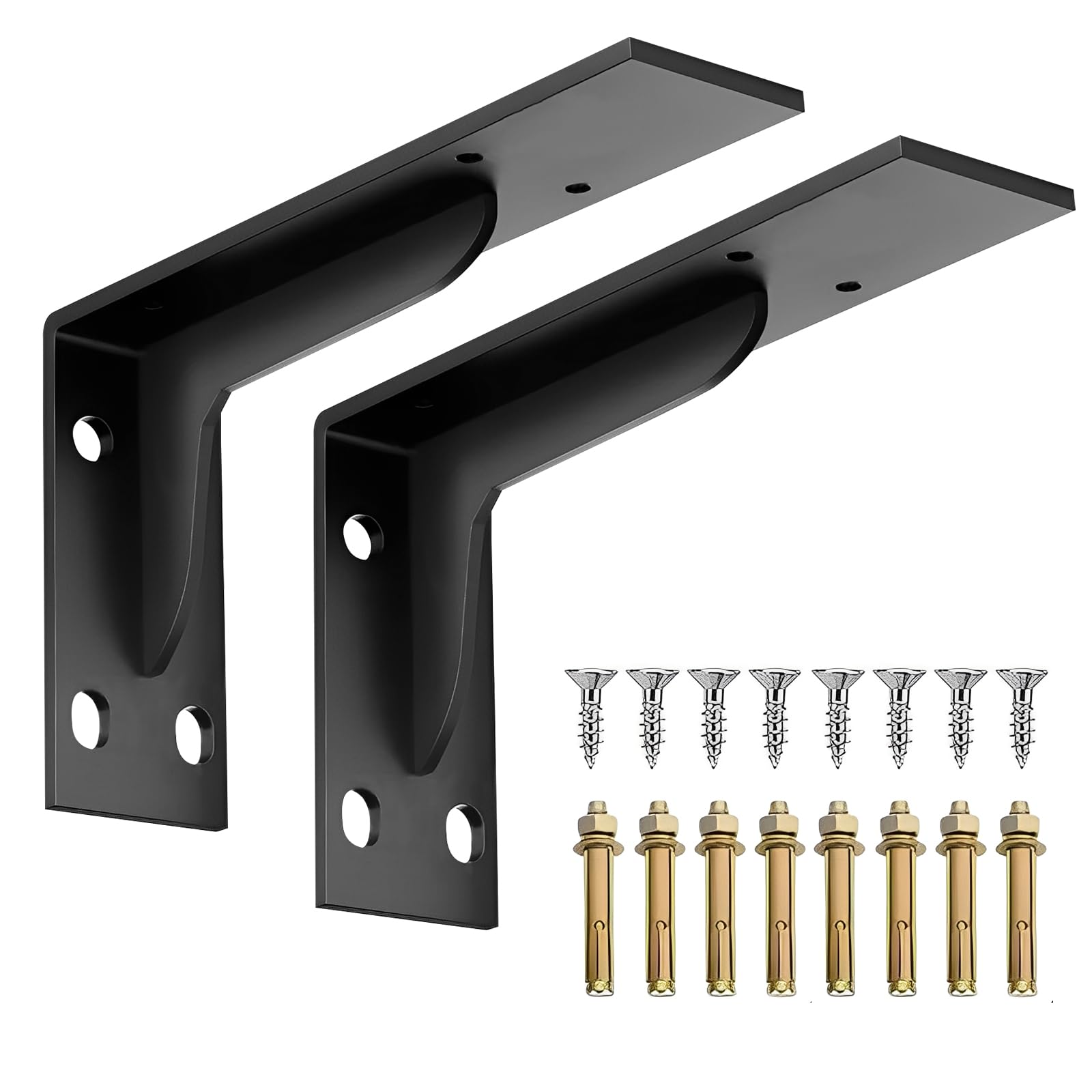 Ecvukq Black 2 Pcs Heavy Duty Shelf Brackets, 292 X 145 X 50 Mm Wall Brackets L- Shaped Shelves Supports Triangle Shelfs Support Wall Bracket For Shelves (Max Load 660 Lb/300 Kg)