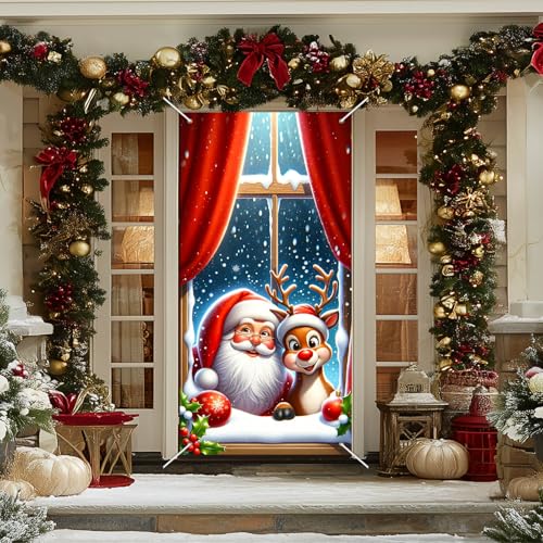 Image of BlissYard Christmas Door Cover Church Santa 35x71 Inch Polyester