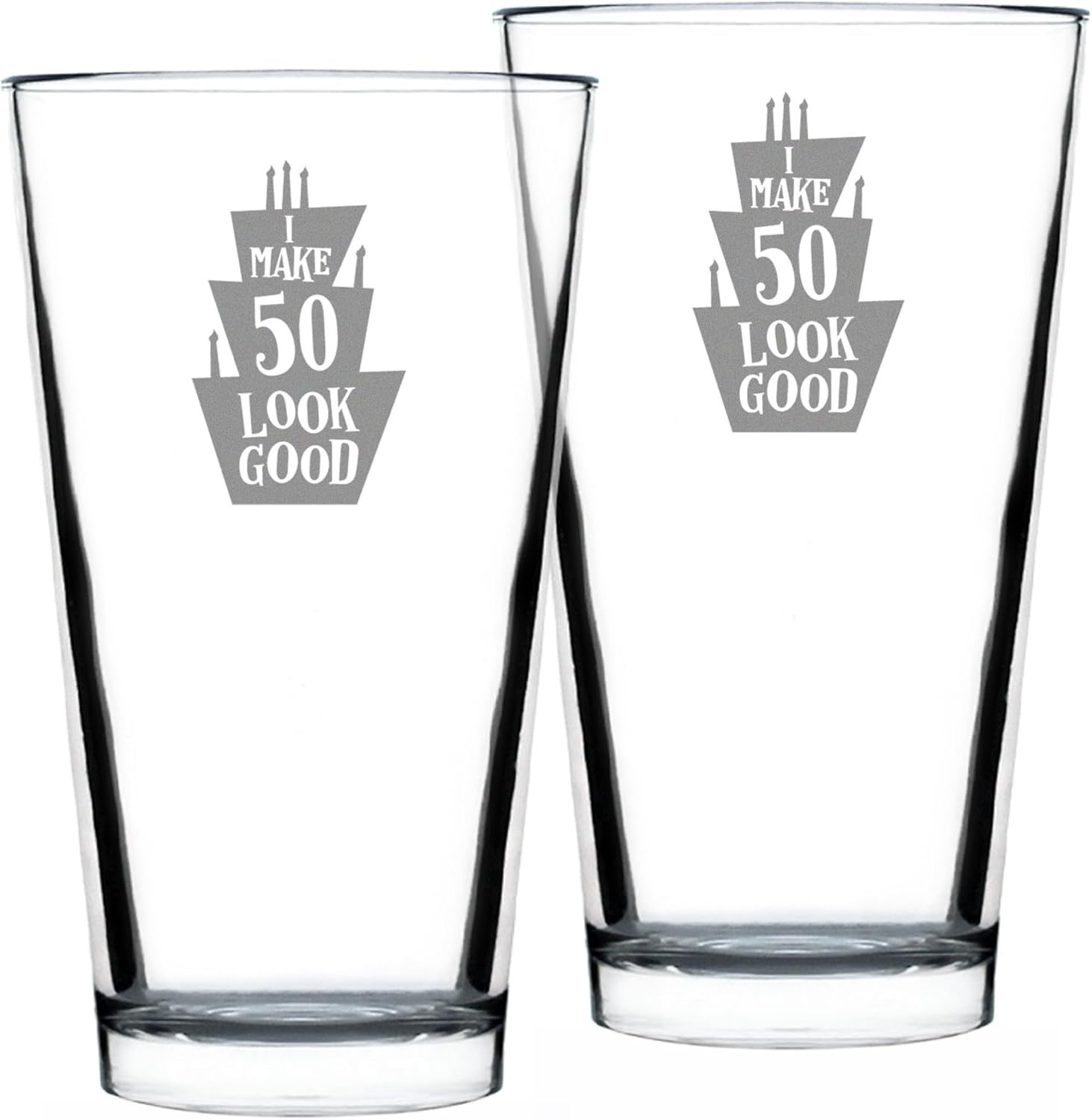 Bevvee Make 50 Look Good - Funny 16 oz Pint Glass for Beer - 50th Birthday Gifts for Men or Women Turning 50 - Set of 2 - Bday Party Decor