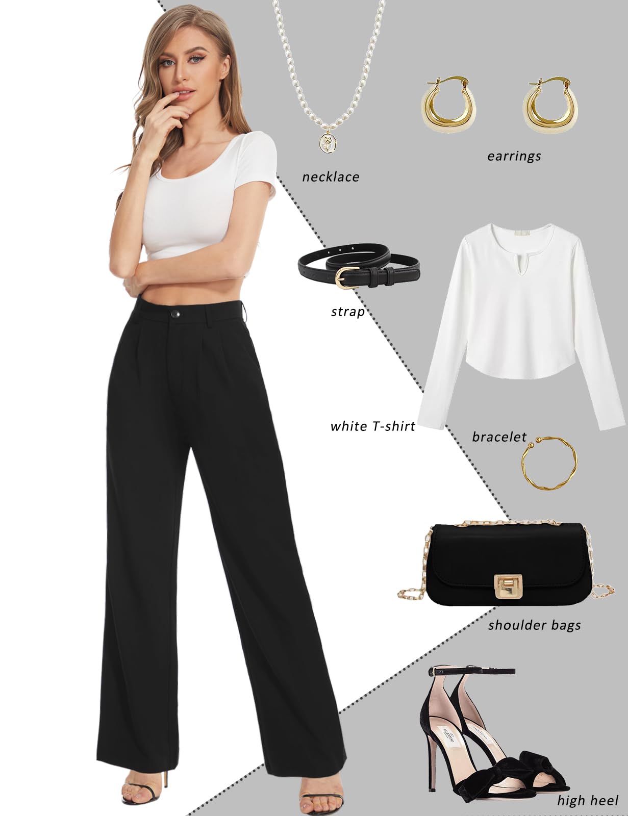 Tapata Pantalon Femme Jambe Large Longue avec Poches Coupe Ample Vintage Baggy Loisirs Fermeture Éclair Boutonnée