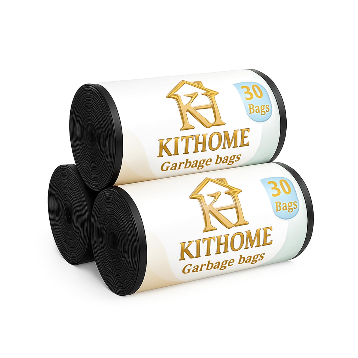 KITHOME Small Garbage Bags 17 x 19 Inches | Black Dustbin Bags for Bathroom, Kitchen & Office | Disposable Bin Liners for Daily Waste Disposal | 90 Bags (3 Rolls x 30 Bags)-image-11