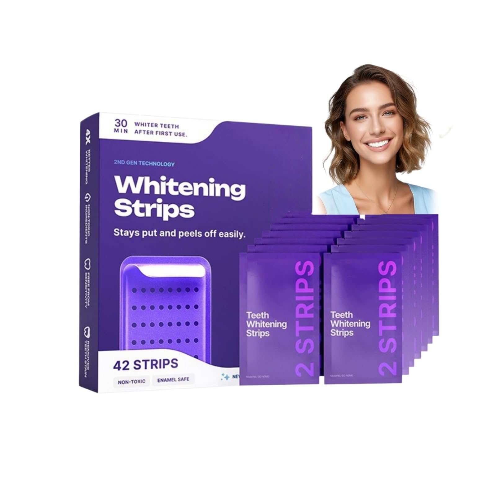 Dr Dent Strisce Sbiancanti Viola, Rimuove Macchie Caffè Fumo Vino, Delicato per lo Smalto dei Denti (1 Stück - 42pcs)