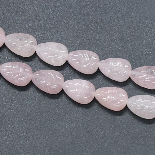 15 Pcs Natural Stone Beads Two Side Carved Leaf Shape Healing Crystal String Beads Rose Quartz Spacer for Jewelry Making Necklace DIY Craft Gift