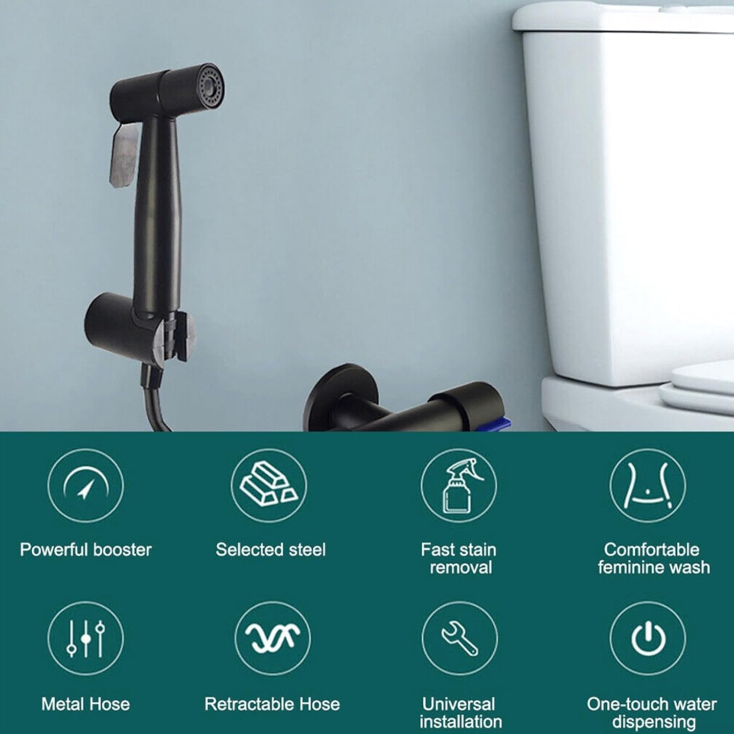 Set di Pistola A Spruzzo per Bidet Nero Opaco - Soffione Doccia Regolabile per Igiene Personale E Pulizia del Bagno