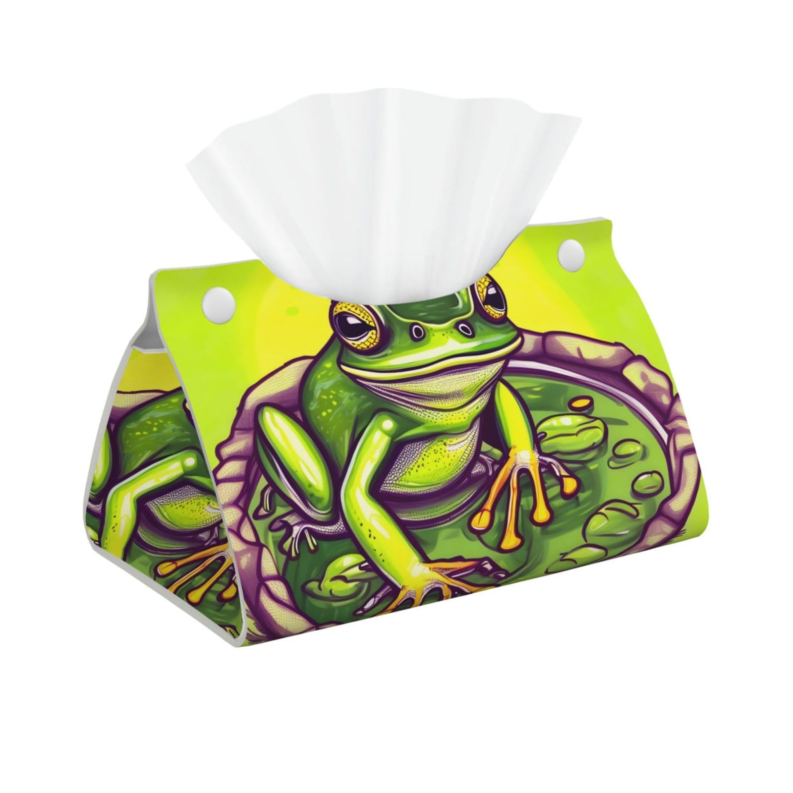 Frog in a pond Long Leather Tissue Box Cover-Waterproof PU Leather Tissue Holder for Bathroom, Decorative Rectangular Tissue Case