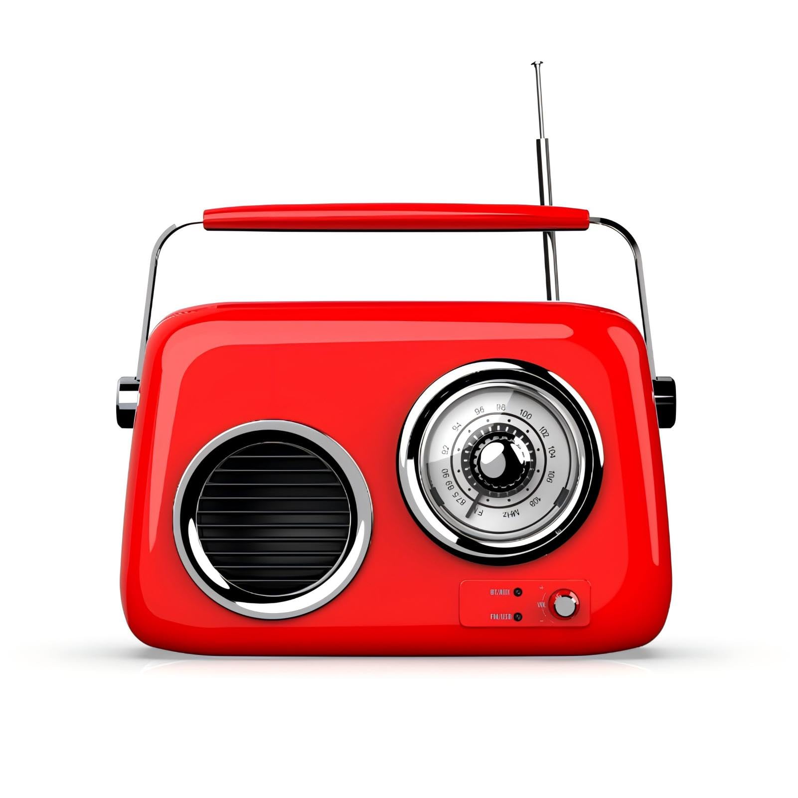 Radio Rétro FM/USB/AUX avec Radio Portable Stéréo HiFi Bluetooth 5.0 avec Haut-Parleur de Batterie 1500 MAh, Nostalgique pour Cuisine, Bureau, Maison (Rouge)