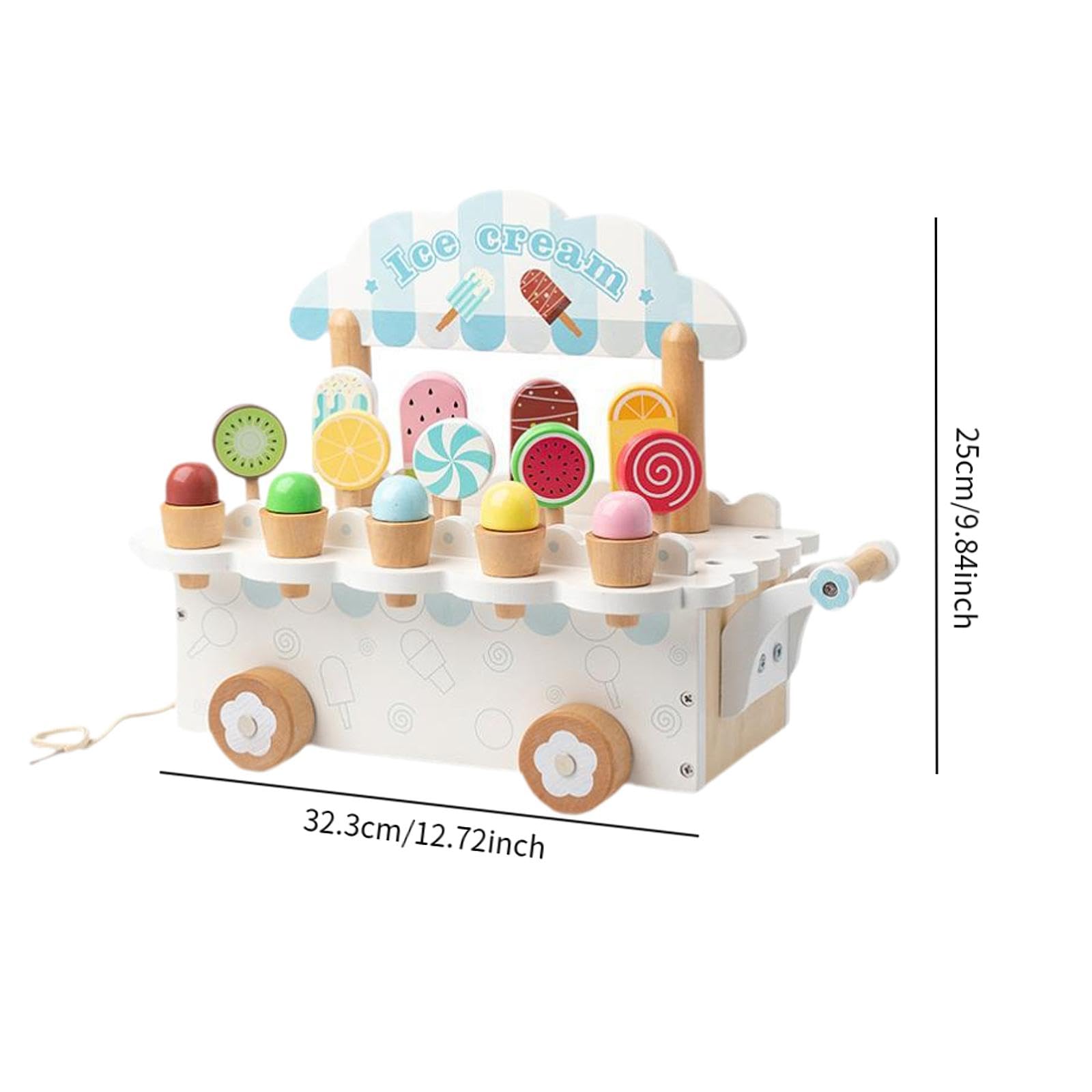 Juego de Helados de Madera, Juguetes de Madera, Accesorios de Cocina, Juego de Juguetes de Comida, Juguete de para Niños Y Niñas, Regalos Navid, Blanco