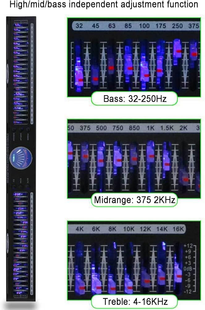 Equalizzatore audio professionale a 22 bande, regolazione equalizzatore a doppio canale per esibizioni sul palco, feste in casa, studi di registrazione, riduzione intelligente del rumore per alte e