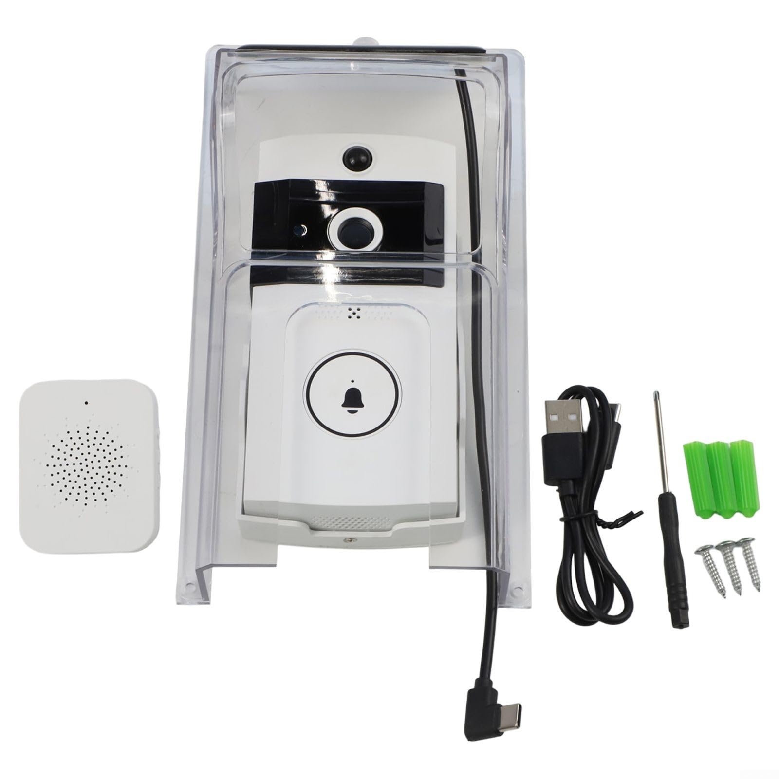 Videocamera per campanello a energia solare con pioggia impermeabile, citofono bidirezionale audio wireless per monitoraggio video, sistema di sicurezza domestica, materiale ABS bianco (A)