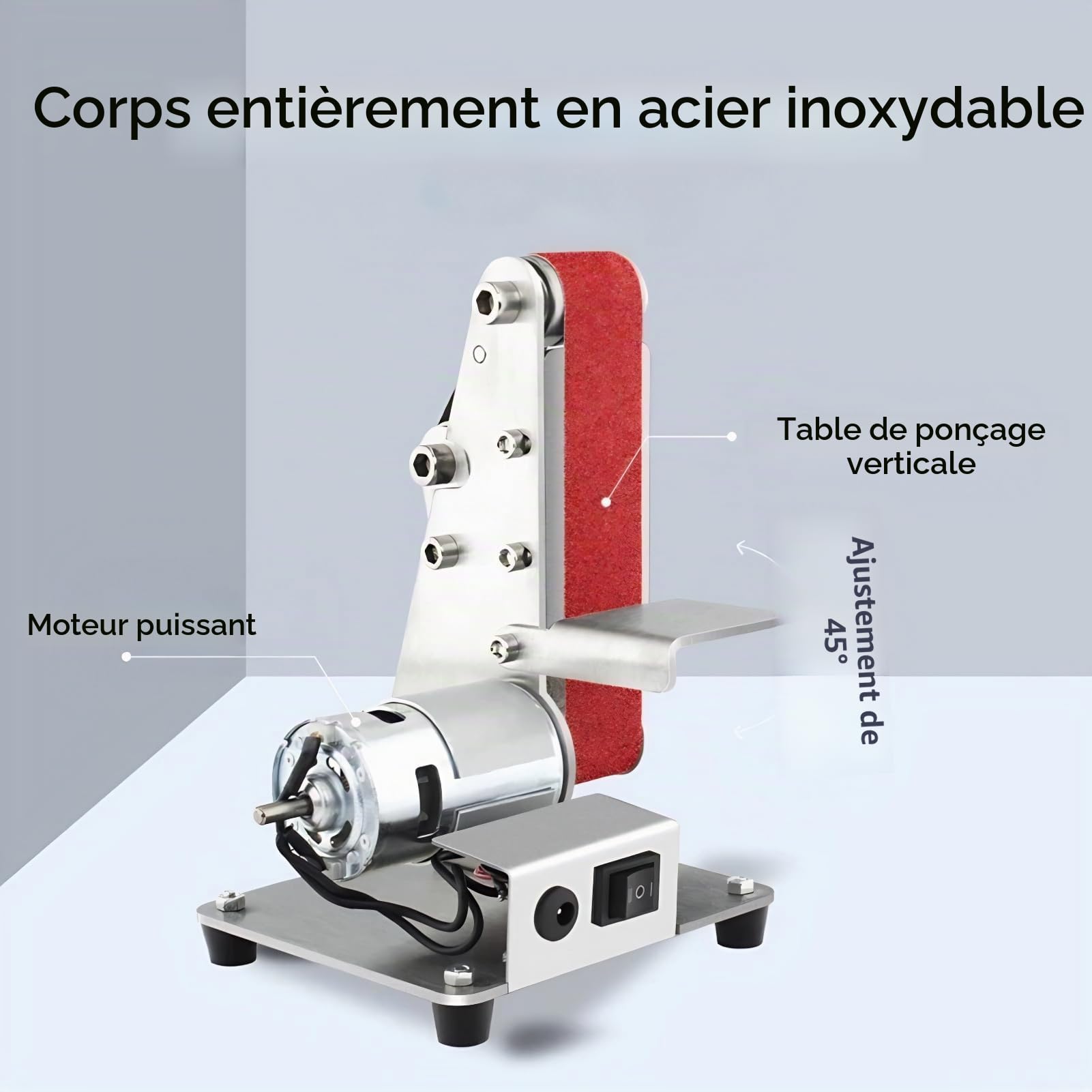 Ponceuse d'Établi Électrique - Meuleuse et Polisseuse à Bande Réglable 4500-9000r/min - Affûteuse de Bords (EU)