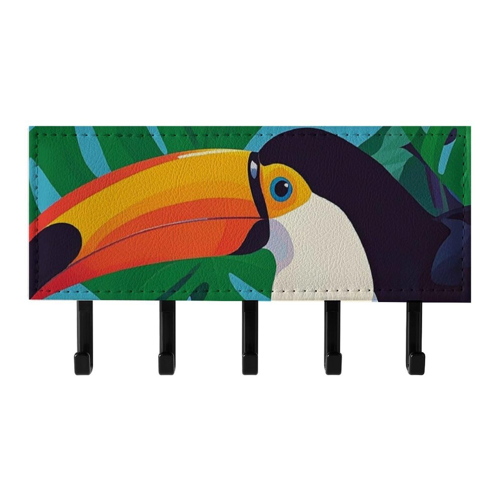 Fekiloot Black Toucan Key Holder For Wall Adhesive, No Drilling, Key Hooks With 5 Hooks Wall Mounted, Self Adhesive Keys Rack For Entryway, Hallway, Living Room, Kitchen, Office