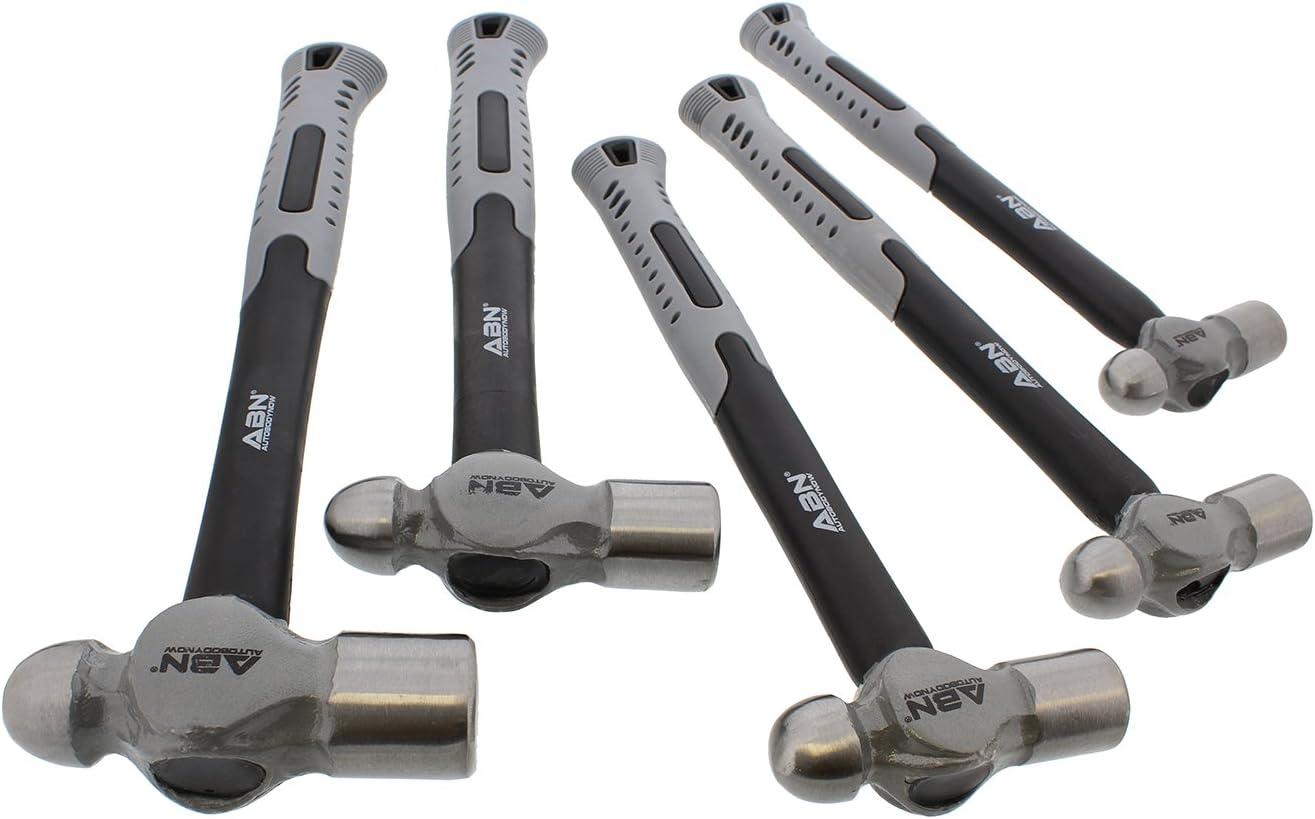 ABN Ball Pein Hammer 5-pc Set – 8, 12, 16, 24, 32 oz – Fiberglass & Carbon Steel for Metal Rivet, Chisel, Punch