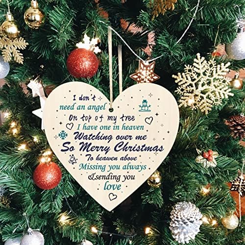 Memorial Christmas Ornaments Decorations Xmas Tree Baubles- Wooden Hanging Love Heart Plaque Christmas Remembrance Mum Dad Nan Friend Gifts -Merry Christmas in Heaven Memory to Remember Loved Ones