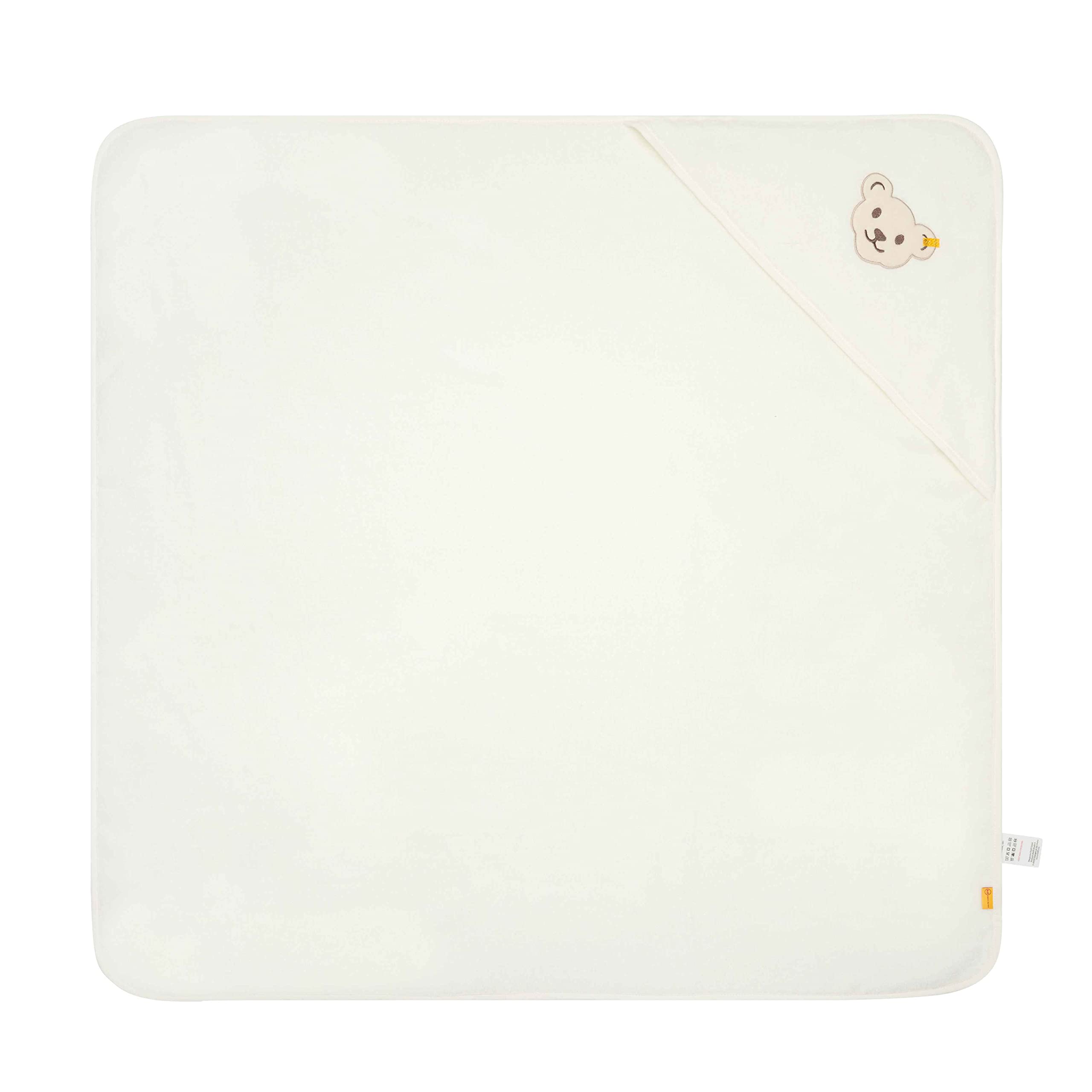 Steiff Badetuch mit Kapuze weiß Cloud Dancer, flauschig-weicher Frottee trocknet und verwöhnt zarte Haut, strapazierfähige Einfassungen, mit Kapuze für extra Wärme