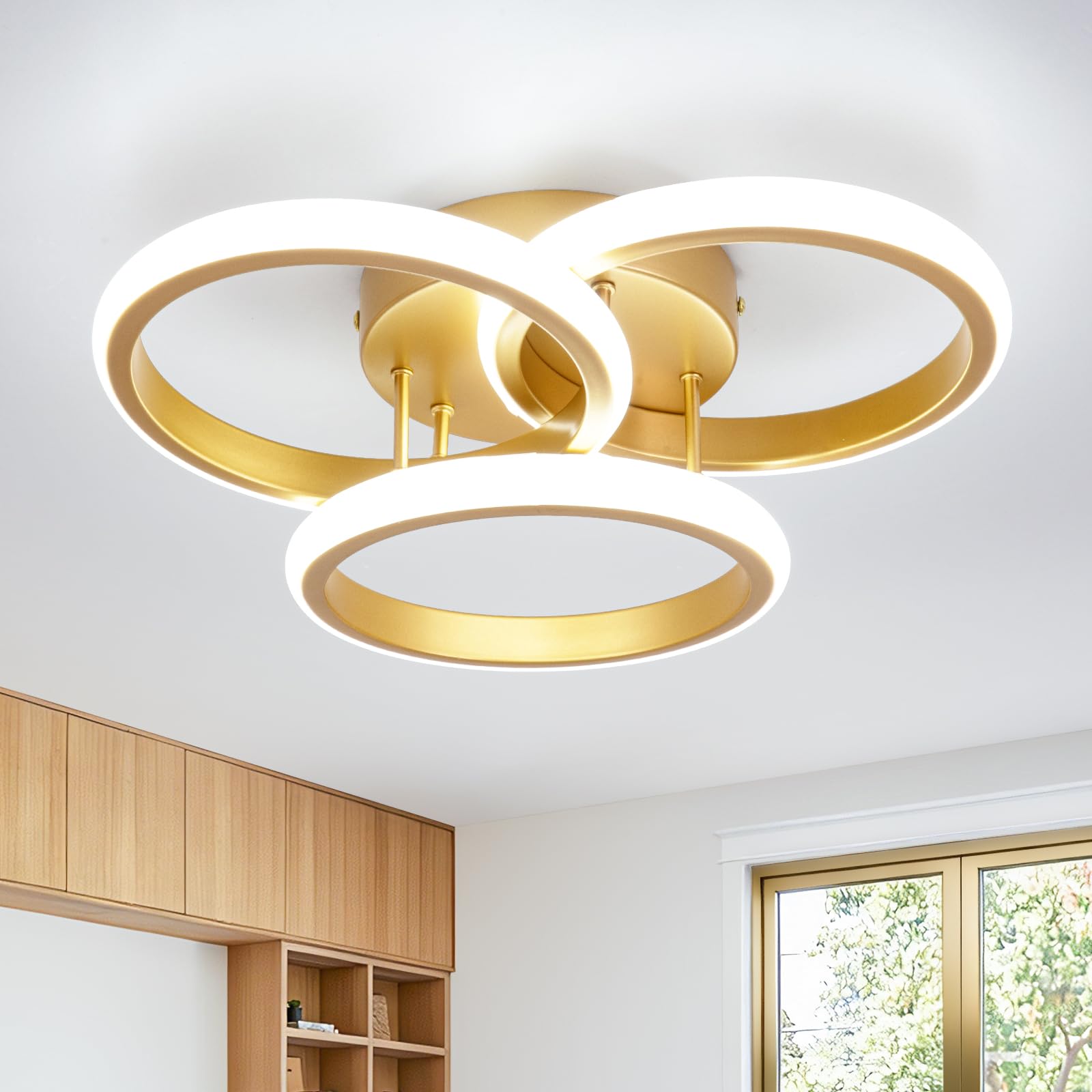 EIDISUNY LED Ceiling Light Modern 36W 32CM 3 Circle Gold LED Ceiling Lights Fixture for Hallway Office Bedroom Kitchen Dining Room Living Room Lamp - Gold, Cool White Light 6000K