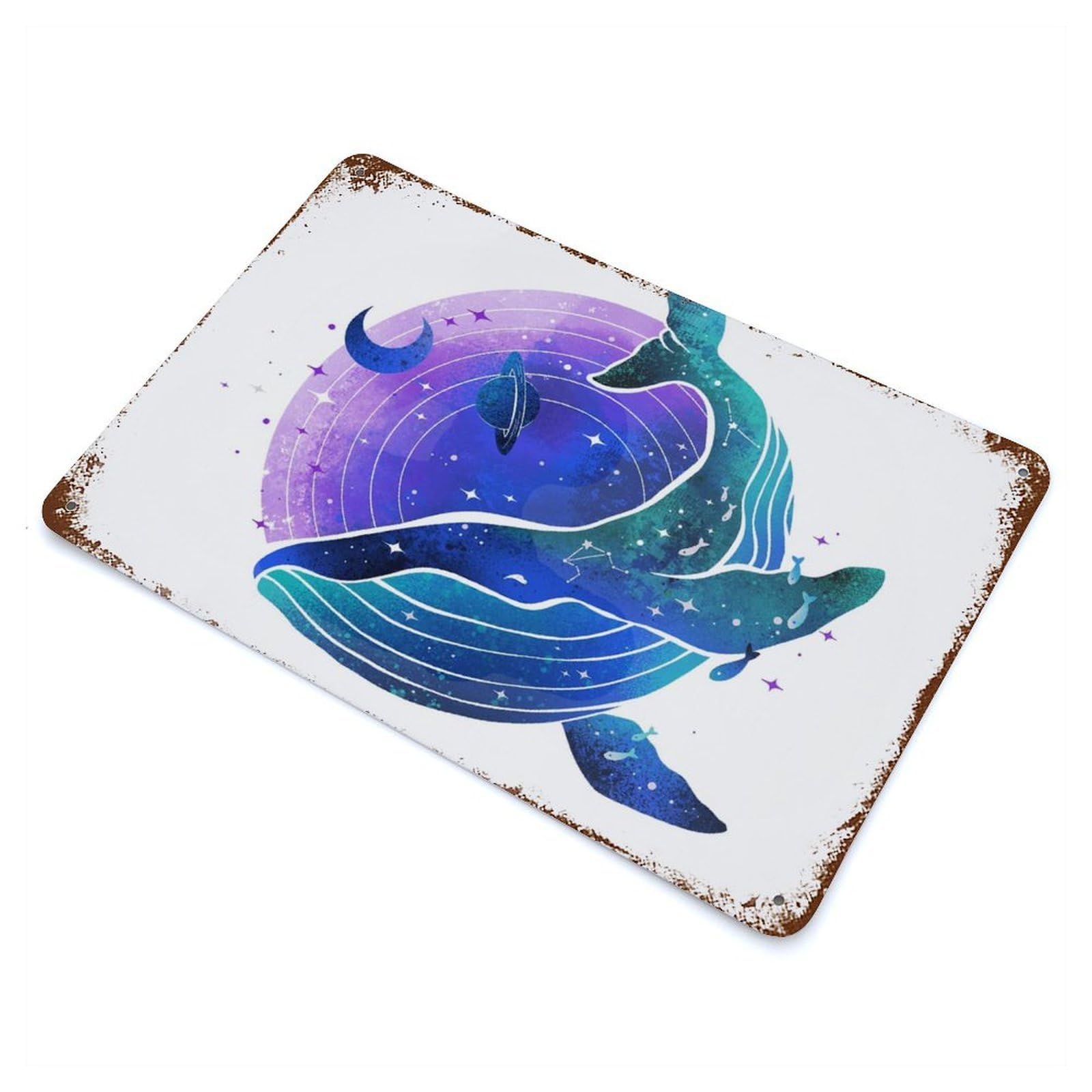Whale Galaxy Watercolor Retro Metal Sign 11.8"x7.9", for Garage, Bar And Workshop Decor, Shabby Chic Decor