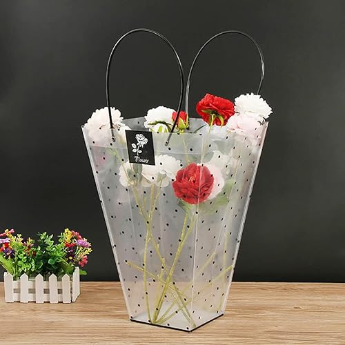 Miniatura 8 de 10 bolsas transparentes para ramo de flores con asa de puntos, floristería, bolsa de regalo transparente, suministros de embalaje para boda,