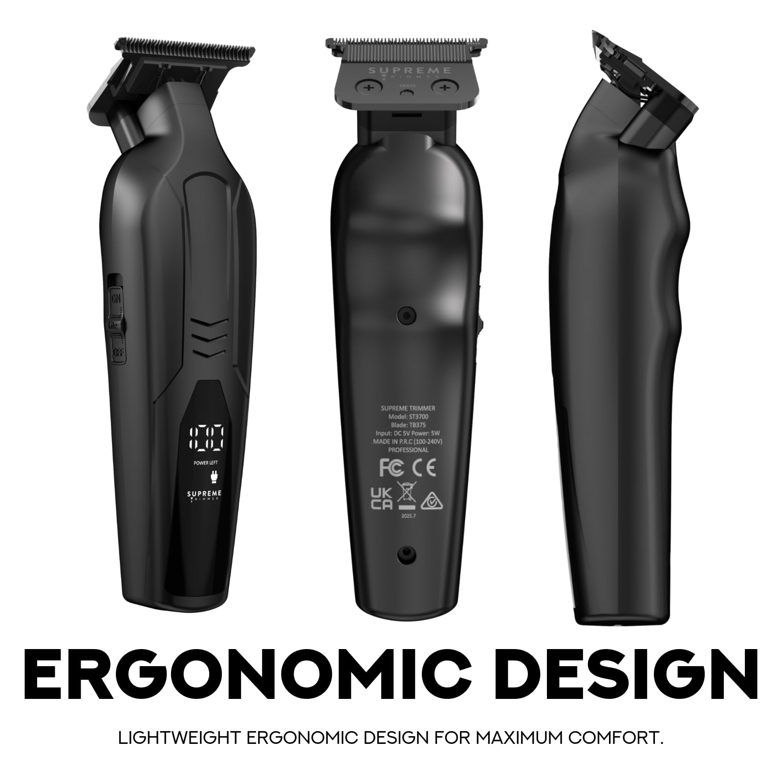 Supreme Trimmer Vader Lite ST3700 – Professioneller kabelloser Friseurauskleidung & Detailer, 120 Minuten Laufzeit, 7000 U/min Motor, Zero Gap DLC T-Blade, USB-C Schnellladung, Bart, Haare & Körper