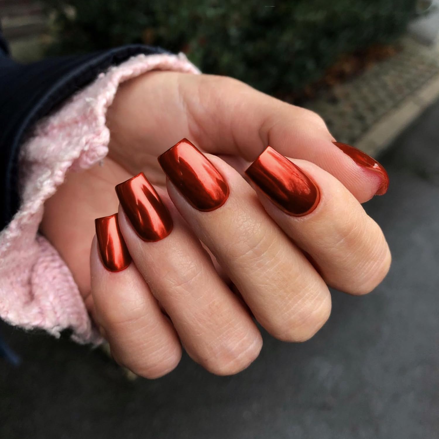 Amazon.com: Orange Red Chrome Square Press on Nails Short Medium