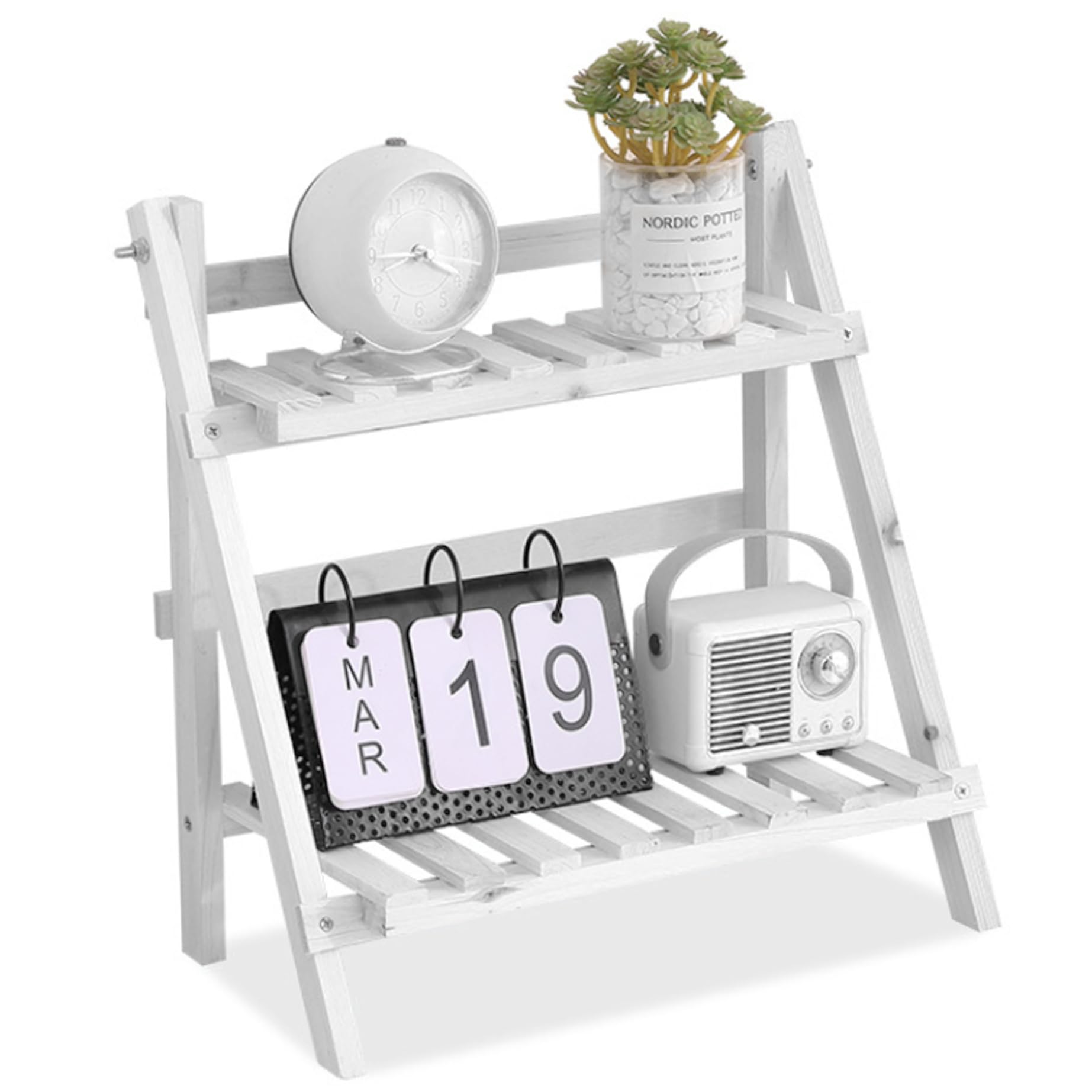 Étagère pour plantes d'intérieur pliable à double couche pour un gain de place sur table
