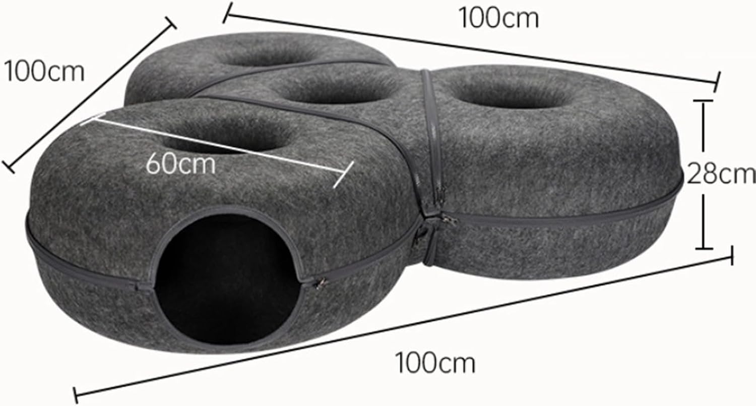 Constant Warm Artificial Perceived Triplicate Round Tunnel Puss Bed for Multiple Puss Comfort and Play Providing Yearlon