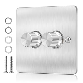 VIPMOON 5-200W LED Dimmer Switch for Dimmable LED/Incandescent/Halogen Lights, 2 Gang 2 Way Trailing Edge Double Dimmer Switch, Push On/Off Rotary Dimming