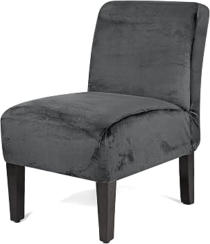 Velvet Armless Accent Chair Slipcovers, Stretch Armless Chair Cover Soft Slipcover for Slipper Chair Without Armrest Washable Furniture Protector Cover for Living Room Bedroom