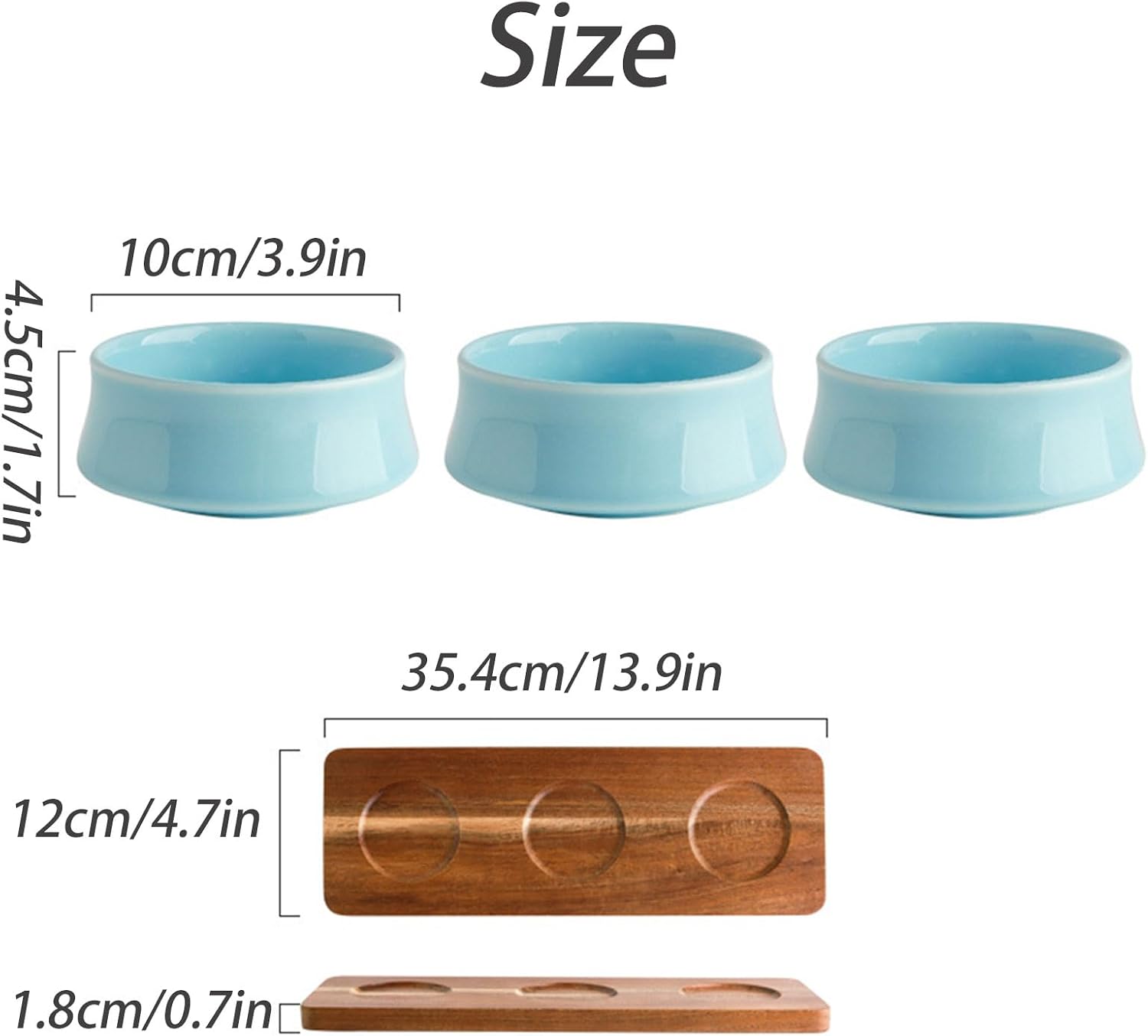 Dxcaicc 3 Packs Ceramic Chips and Dip Serving Platter with Wooden Tray, Mini Dipping Serving Saucers Bowls,Dipping Dishes for Condiments,Side Dishes,Dessert, Salsa,Blue