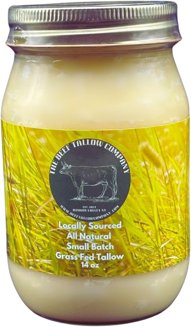 The Beef Tallow Company | 100% Pure small batch pasture raised beef tallow | Dry rendendered, non deoderized for rich beef flavor| Saftey shrink sealed glasss jar | Locally sourced and made in the