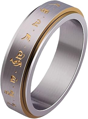 Stainless Steel Tibetan Buddhist Silver Gold Mantra Spinner Lucky Rings for Men Religious Jewelry