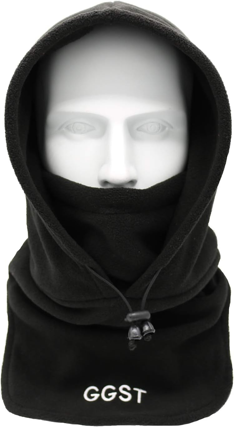 Balaclava Windproof Ski Mask Winter Thermal Fleece Hood Heavyweight Warm Outdoor Sports Face Hat for Men & Women Black