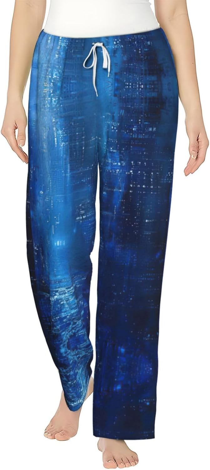The Blue Binary Print Cozy Flannel Pajama Pants For Women,Warm Christmas Pj Pants,Cute Fleece Pajamas