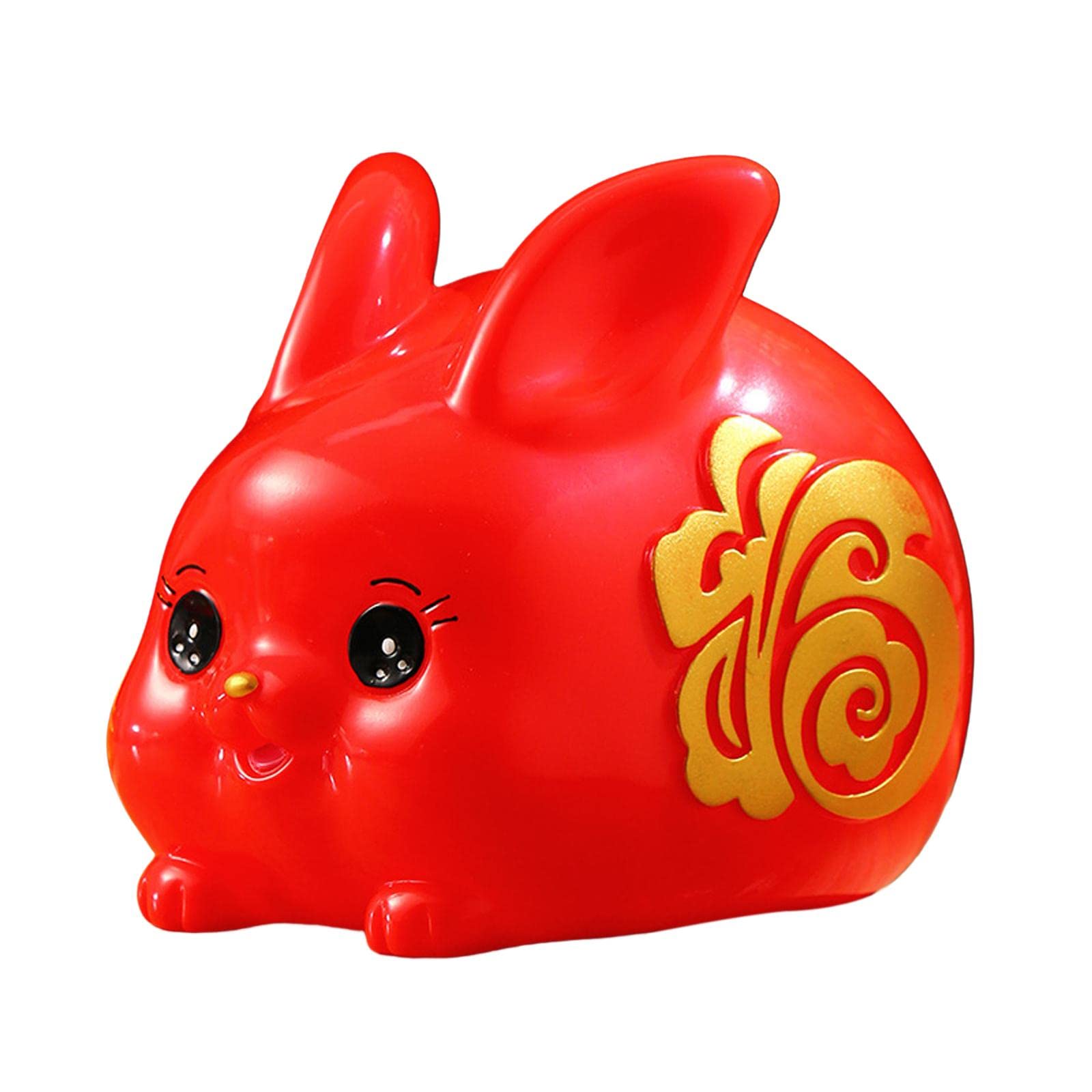 OUOULAJY Chinese Style Lucky Rabbit Money Bank Bunny Figurines Statue Collectible red