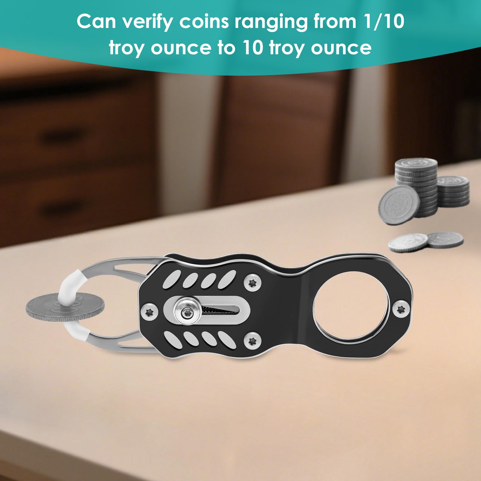 Pocket Pinger - Tester per monete con martello e lente d'ingrandimento, strumento portatile per la risonanza sonora e la verifica delle dimensioni dell'oro e dell'argento, per collezionisti