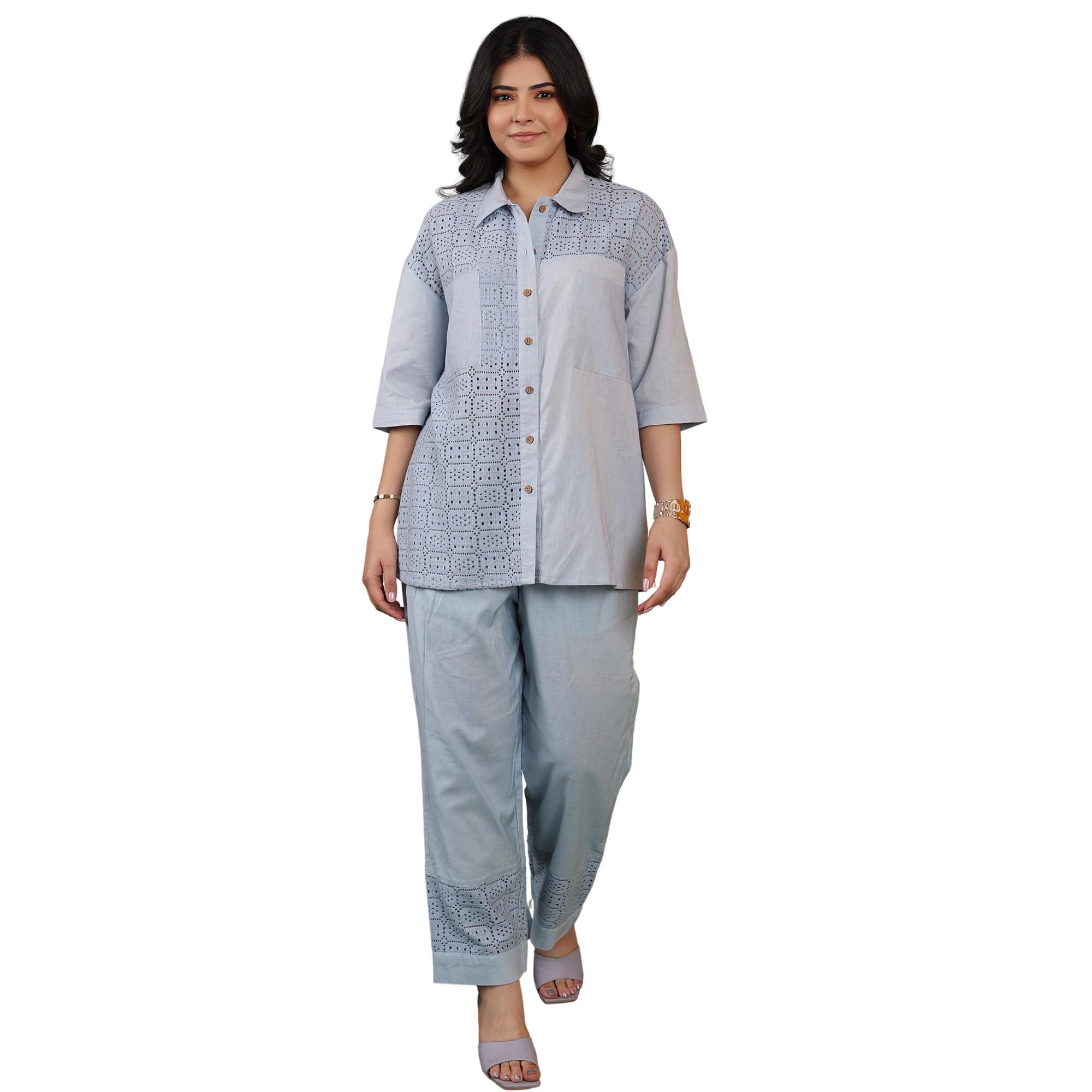 The Shore Line Tunic Ladies Co-ord Set 100% Cotton Sky Blue-image-16