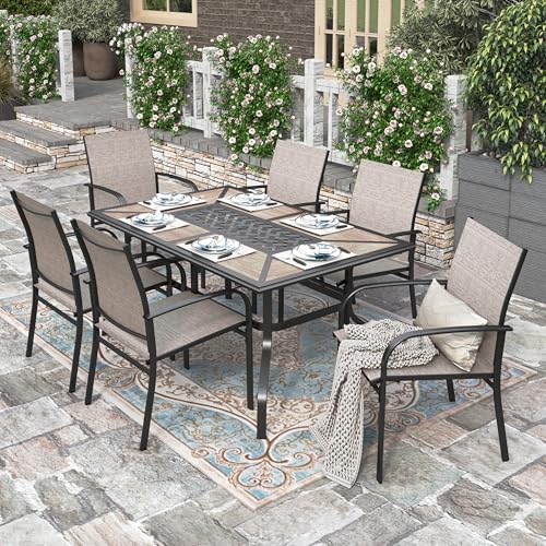 Image of HERA'S HOUSE Outdoor Dining Table for 6, Long Metal Table w /Umbrella Hole
