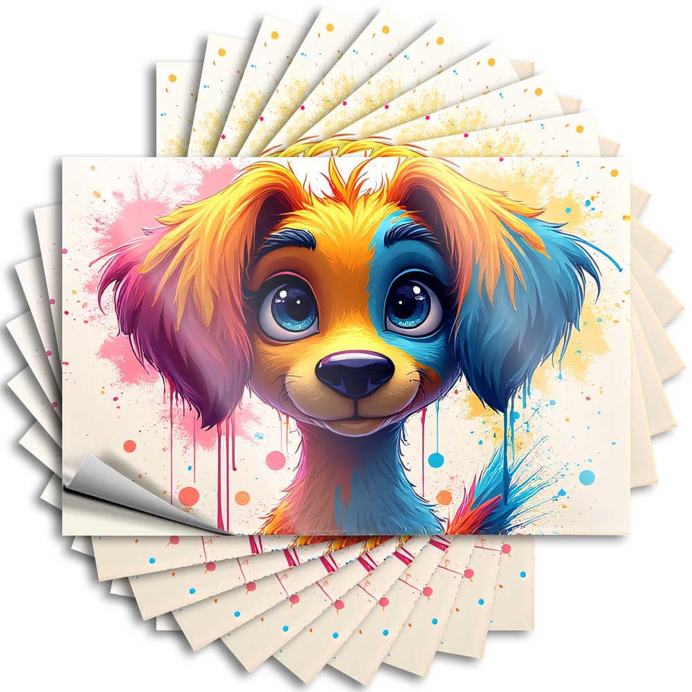 Room Decoration Encouraging Tattoo - Colorful Cartoon Dog Portrait Removable Decal Garage Easy Peel for Winter(12X18CM)