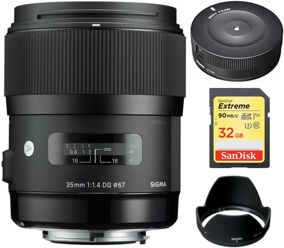 Sigma 35mm f/1.4 DG HSM Art Wide-angle Lens for Canon EF DSLR Cameras Bundle with Sigma USB Dock for Canon Lens and Sandisk 32GB Extreme SD Memory UHS-I Card