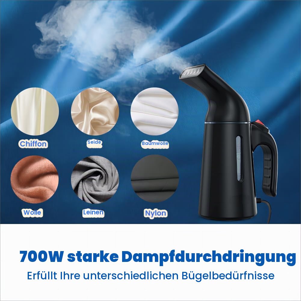 Steamer Dampfglätter, 40S Aufwärmzeit Reise Dampfglätter Hemdenbügler, 700W Reisebügeleisen Dampfbürste für Kleidung, Reisen und Zuhause, Dampfbügeleisen Reise Steamer, GY169, Schwarz