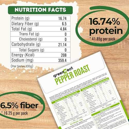 Image of Greenmeat Pepper Roast - Instant | Ready in 5-10 Minutes | 100% Plant Based & Vegetarian | Protein & Fiber Rich | Low Fat & Zero Cholesterol | No Preservatives | Pack of 1 (250g)