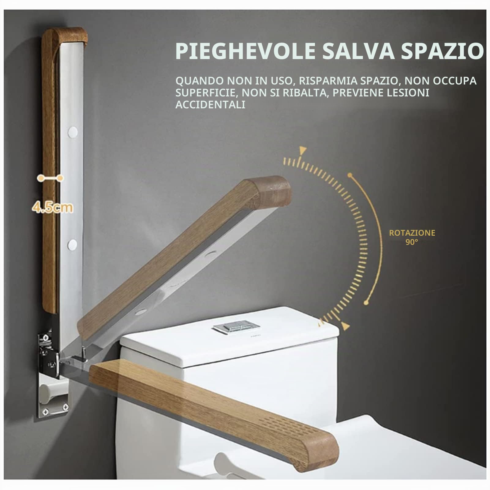 Maniglioni in Legno per Anziani da Parete, Maniglioni per disabili Maniglioni per WC Pieghevoli Maniglione Ribaltabile Vasche da Bagno e docce Maniglia per WC Sicurezza per disabili, Anziani, disabi