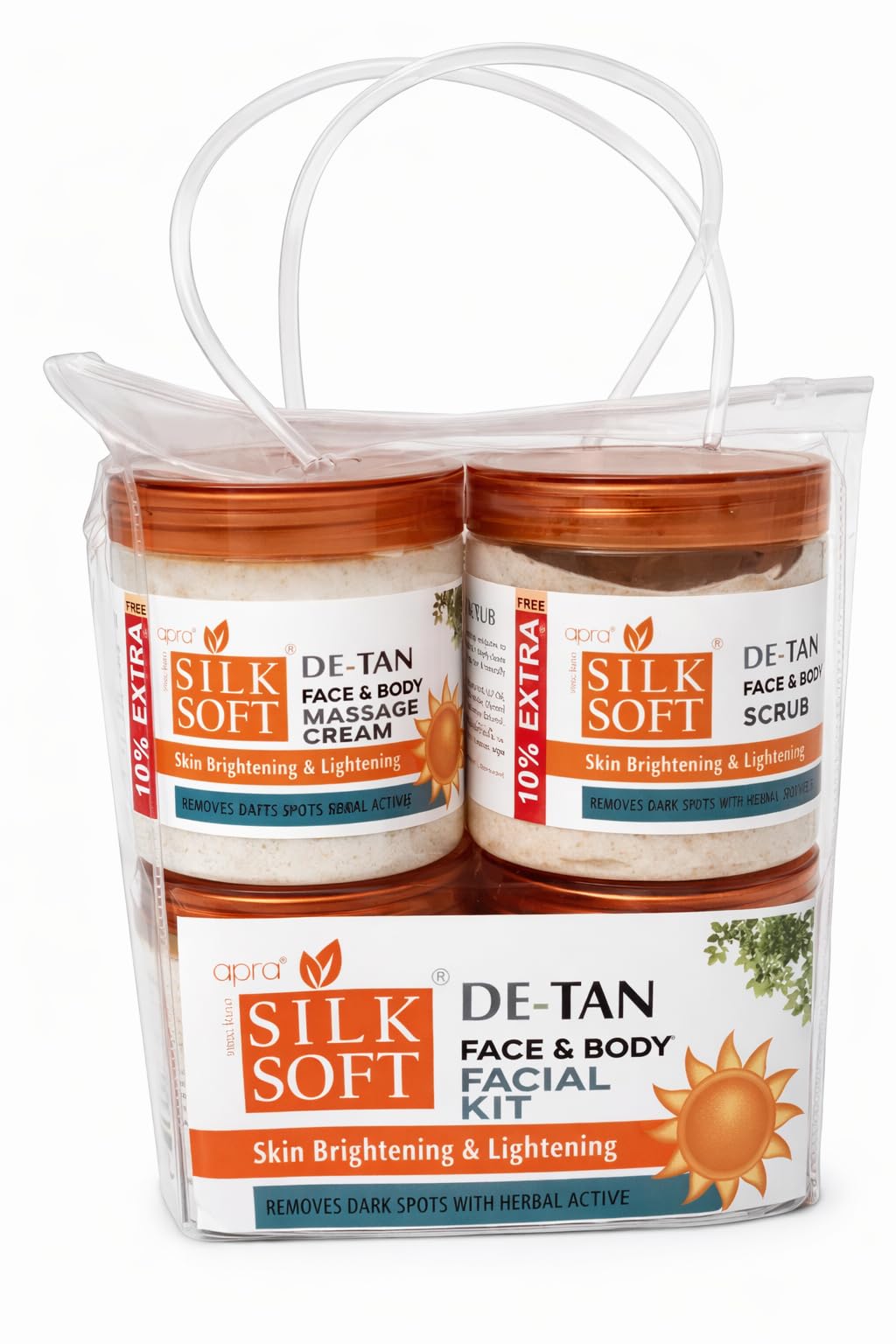 De-Tan Face & Body Kit, Skin Brightening & Lightening, 4 Piece Set with Gel, Face Pack, Massage Cream, Scrub, Bridal Pack, Combo of 4, 380 ml each-image-9