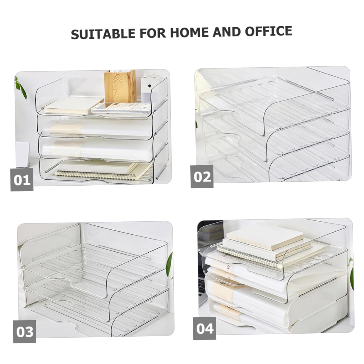 HOMSFOU Bandeja Organizadora de Papel de Escritorio Apilable 4 Uds Pet | Organizador de Papeleo para Oficina y Hogar, Diseño Elegante, Uso del Espacio
