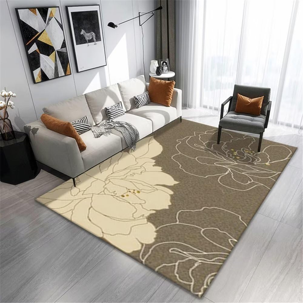 Tapis enfant fille gris 120x180 grand motif fleurs chambre à coucher